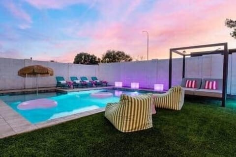New pool (heated upon request) with plenty of seating areas to lounge in!