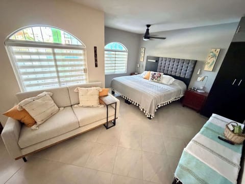 Living room and bedroom area (king bed).