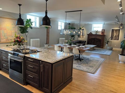 Large kitchen and dining area for cooking and entertaining.