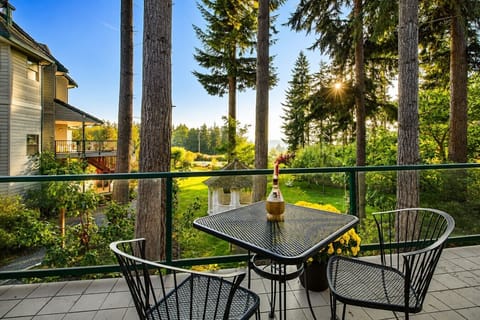 Sunset dinners on the deck above the gardens and Puget Sound