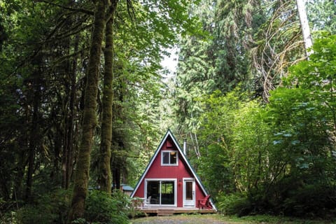 A charming a-frame in a peaceful setting