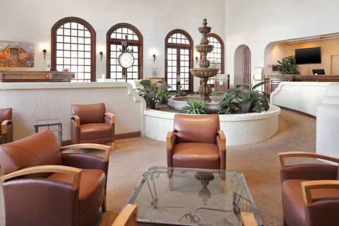 Sip coffee and recharge in the airy lobby seating area