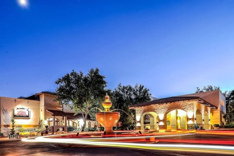 Arrive at a glowing courtyard and unwind under twilight skies.