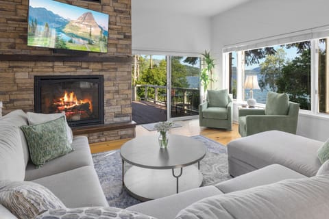 Living room with a view of whitefish lake