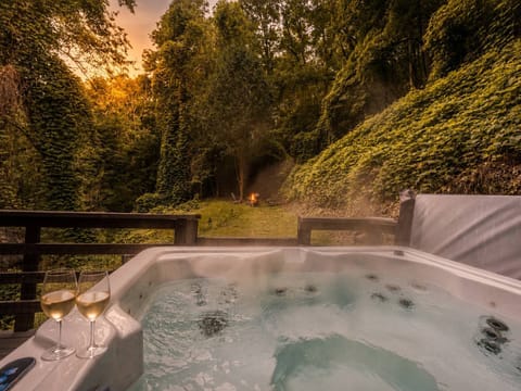 Look up at the stars in your private hot tub after a day of mountain adventure.