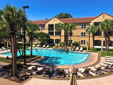 Start your morning with a swim, then stretch out poolside.