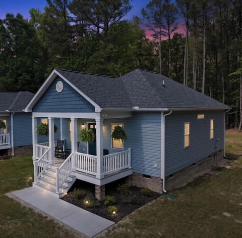 Front view of The Blue Heron, a charming two-bedroom home in Deltaville.
