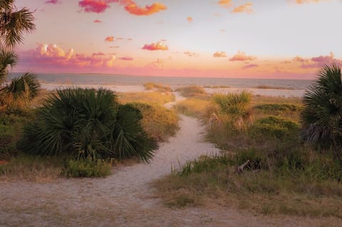 Private sandy path to the beach with stunning sunset ocean views