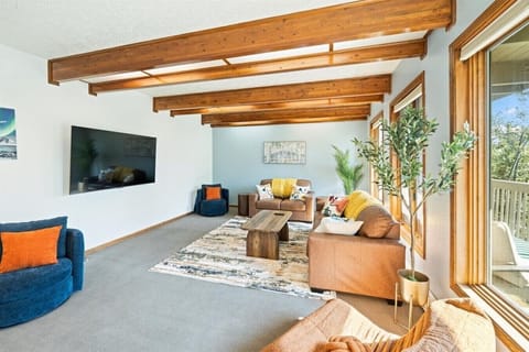 Bright and big living room with smart tv and view