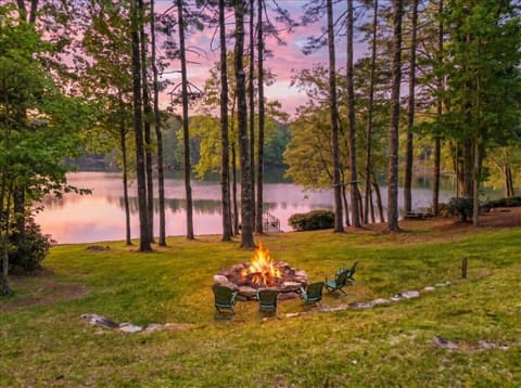 Fire Pit Area | Adirondack Seating & Lake Views | Private Waterfront Setting