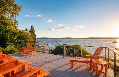 Sweeping views of Crooked Lake from the huge deck.