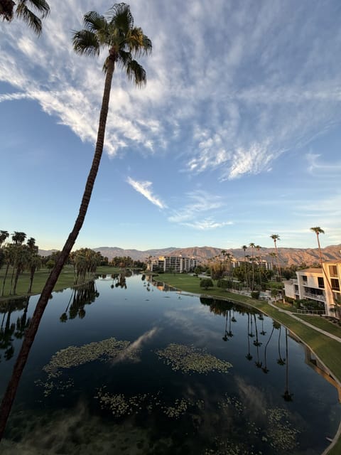 Mornings from the balcony.  Overlooking a lake, golf course & mountains.