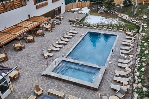 Slip into the hot tub, then float in the pool.