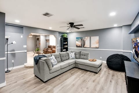 Stream your favorite shows on the large Smart TV from the cozy giant beanbag.
