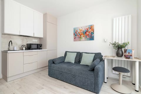 Relax in the stylish living room with a comfortable sofa and modern decor.