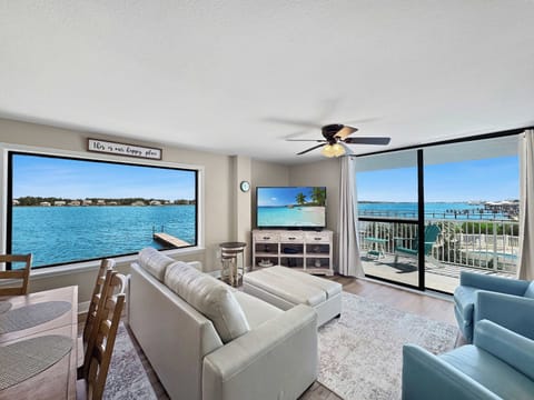 Unwind in the serene living room & enjoy a movie night at home​