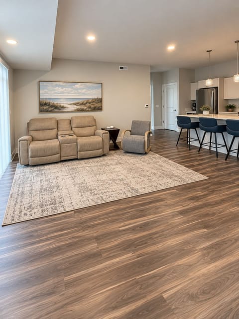 Living room with Reclining couch and rocking chair