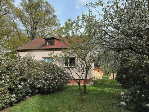 Charming garden cottage with blooming trees and a private sauna