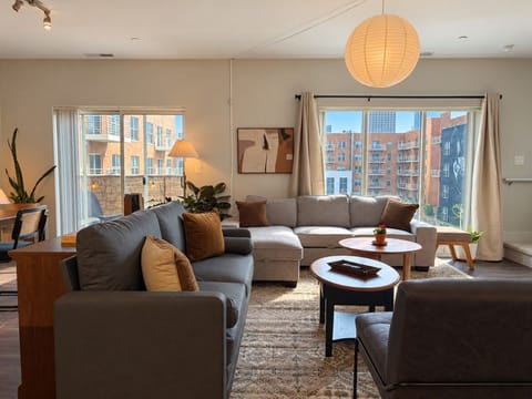 Flexible, comfy seating area perfect for relaxing, reading, or mapping out your Milwaukee adventures