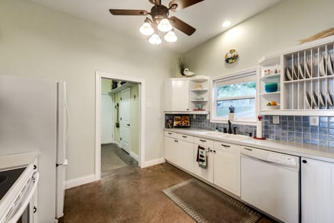 Kitchen with view to the main road and Party Barn.
