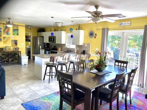 Fully stocked kitchen area , French doors to patio off of dining area