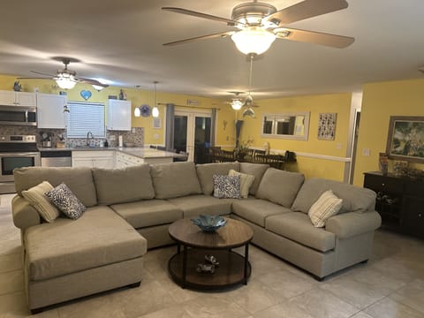 Large and cozy couch with queen sofa sleeper