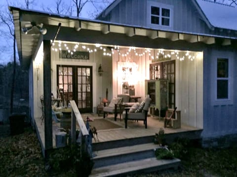 Life is good relaxing underneath the cafe lights on the porch. 