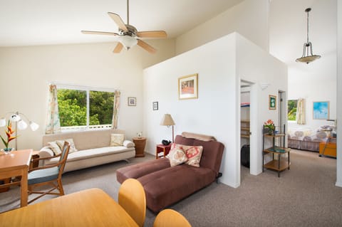 LIving Room with Full Bath and Closet in Middle and Bed Room on Right.