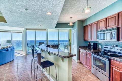 Fully stocked kitchen.