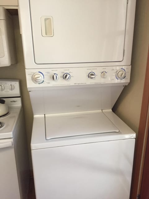 Stacked washer and dryer for your convenience.