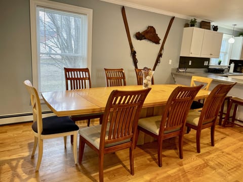 Open concept kitchen, dining, and family space 