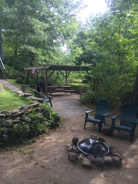 View of house and gazebo from firepit area