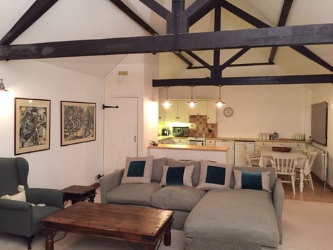 Spacious living room & kitchen in barn conversion.