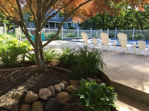 Pool area from the carriage house door looking out.