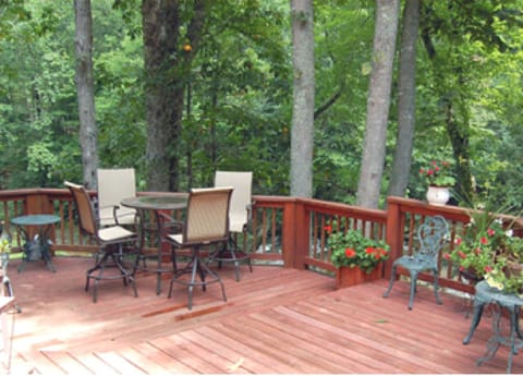 The deck overlooking the Watauga River