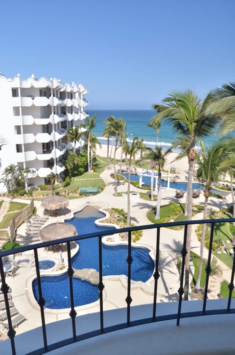 View from main balcony...over looking the pools and beach and ocean
