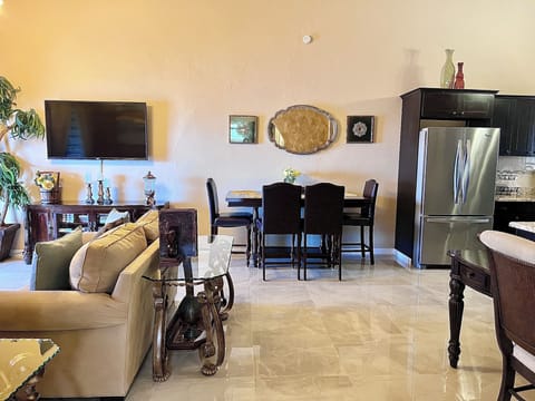 Another angle of the open concept living, dining, and study areas. 