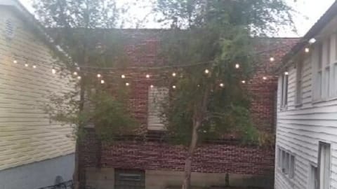 Sunken courtyard with bistro lights