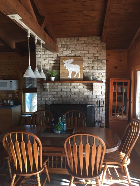 Great dining by the fireplace.