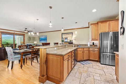 Overall view of open living area with kitchen