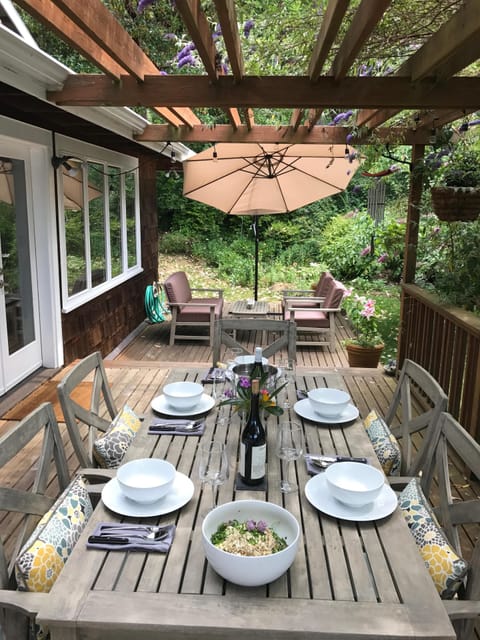 Al fresco dining on the deck! There is also a lovely view of the water. 