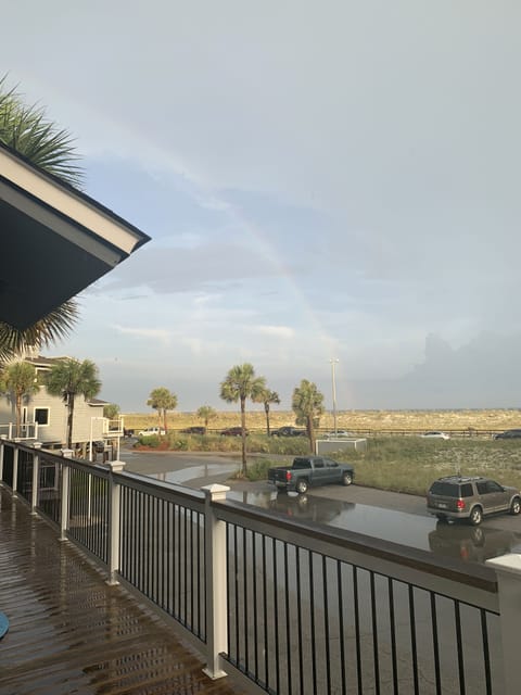 Beach view from the front door. Protected beach across the street. 

