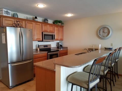 Stainless appliances, granite, dishwasher, blender, mixer, toaster, the works!