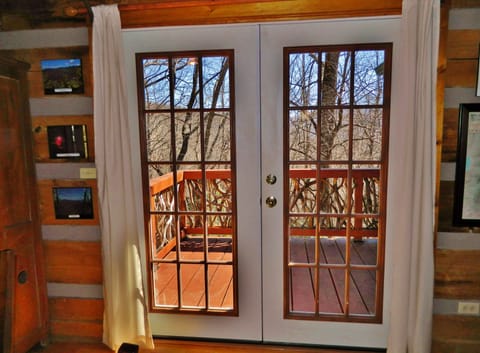 Winter view through french doors onto 1st Deck