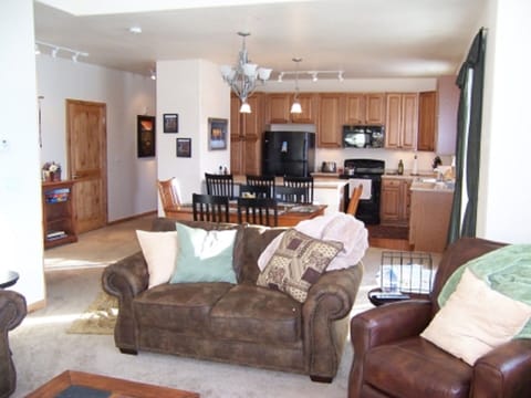 Living area looking into the kitchen.