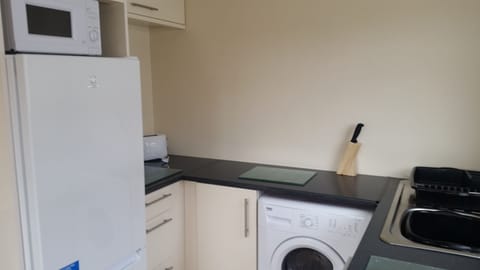 kitchen with fridge freezer 