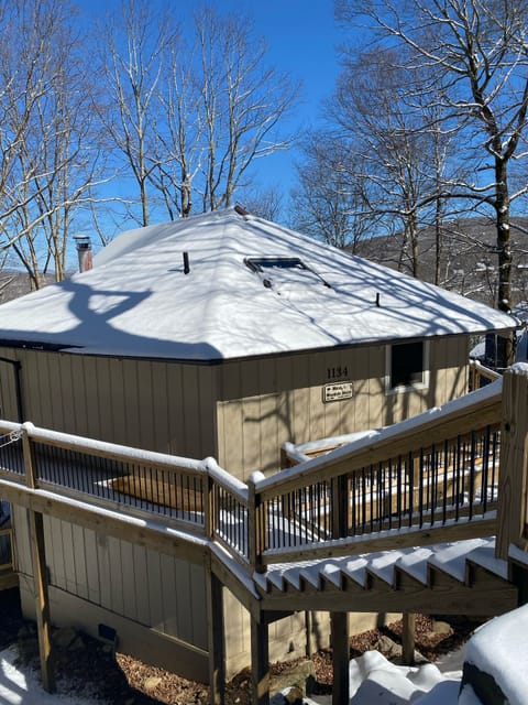 Stairs from upper parking area in winter