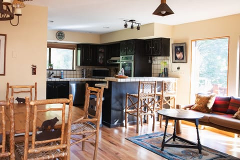 Kitchen seating area and counter.