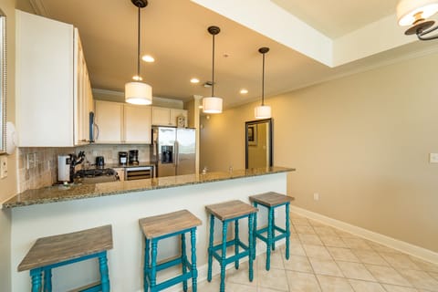 Bar stools for additional seating.