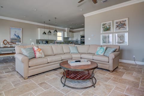 1st floor living room with spacious seating.
